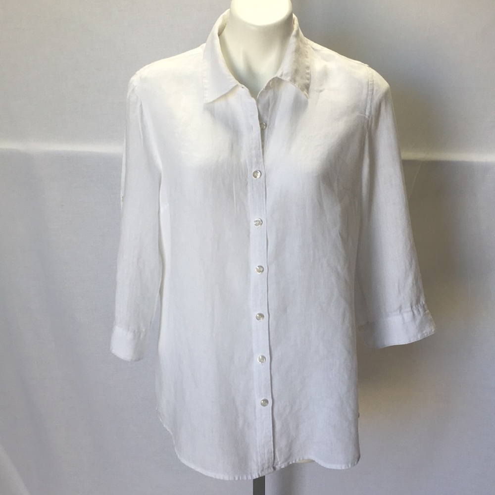 Coldwater Creek white linen shirt. Size 10/12.